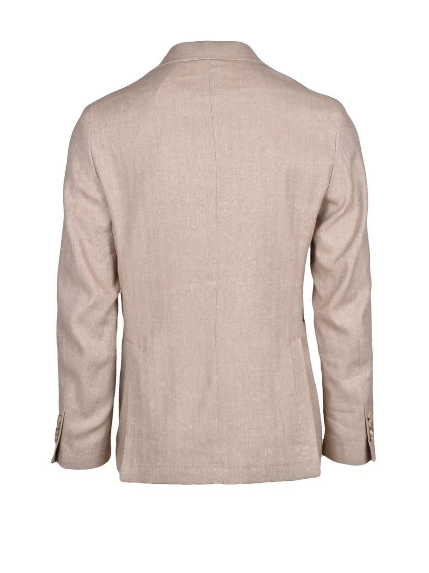 Manuel Ritz Beige Cotton And Linen Rounded Jacket With Unlined Interior