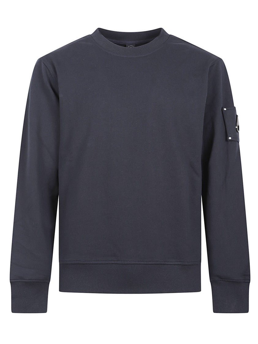 Moose Knuckles Minimalist Blue Cotton Sweater With Distinctive Patch