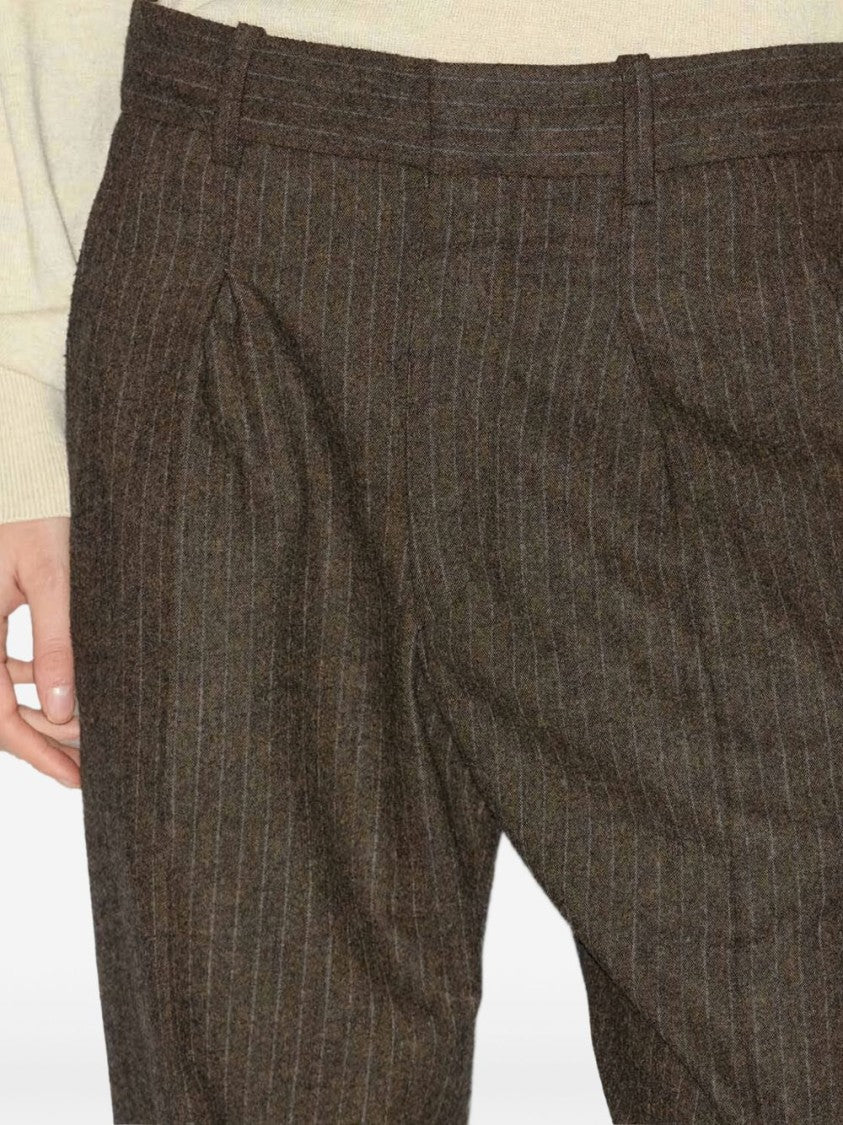 Isabel Marant Brown Wide-Leg Trousers With Vertical Pinstripes