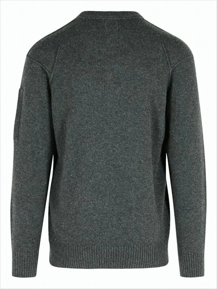 C.P. Company Textured Knit Sweater With Classic Crew Neck And Logo Detail
