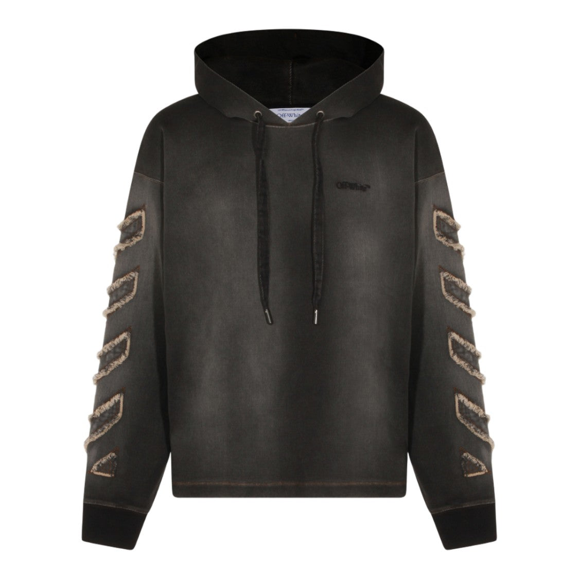 Off-White Hooded Jacket With Textured Chevron Patches