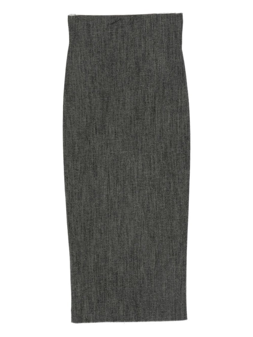 Alberta Ferretti Textured Black Wool Blend Midi Skirt