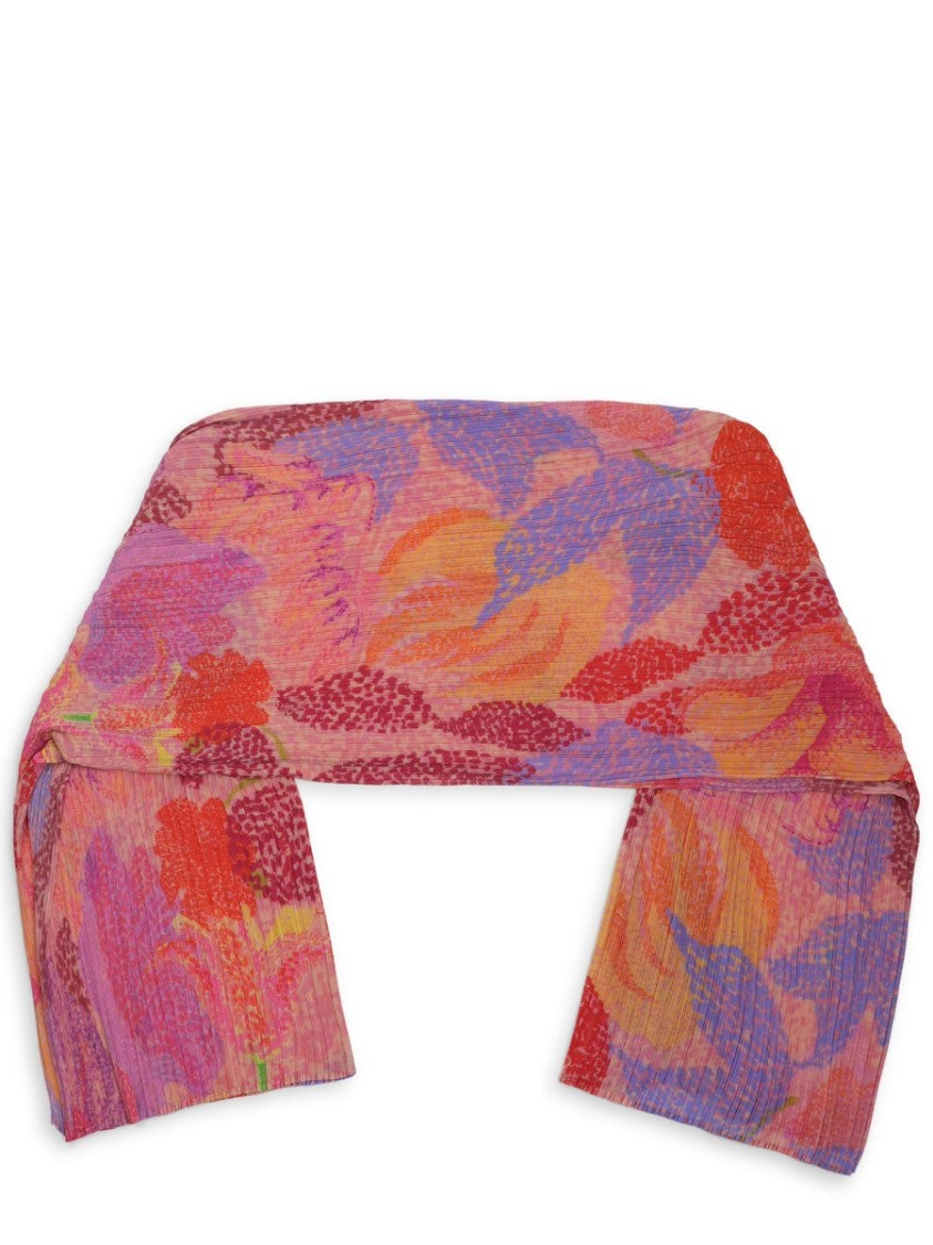 Pleats Please Issey Miyake Multicolor Floral Print Pleated Poncho