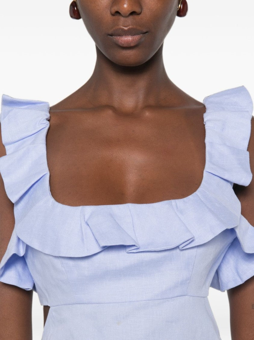 Zimmermann Light Blue Linen Ruffled Mini Dress