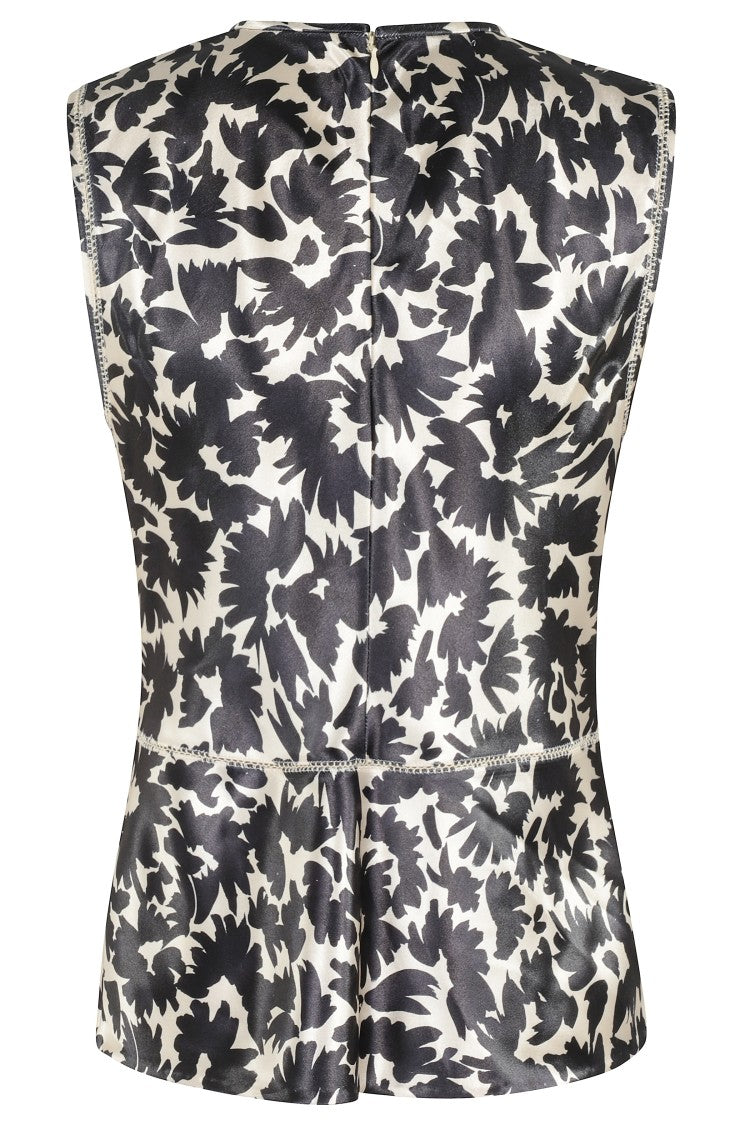 Ulla Johnson Floral Satin Top With Diagonal Stitching