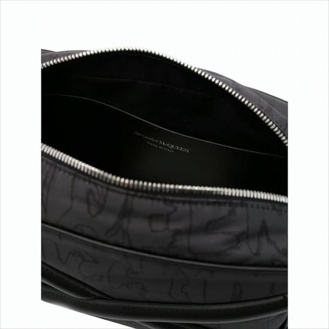 Alexander Mcqueen Rectangular Black Nylon Crossbody Bag With Leather Accents