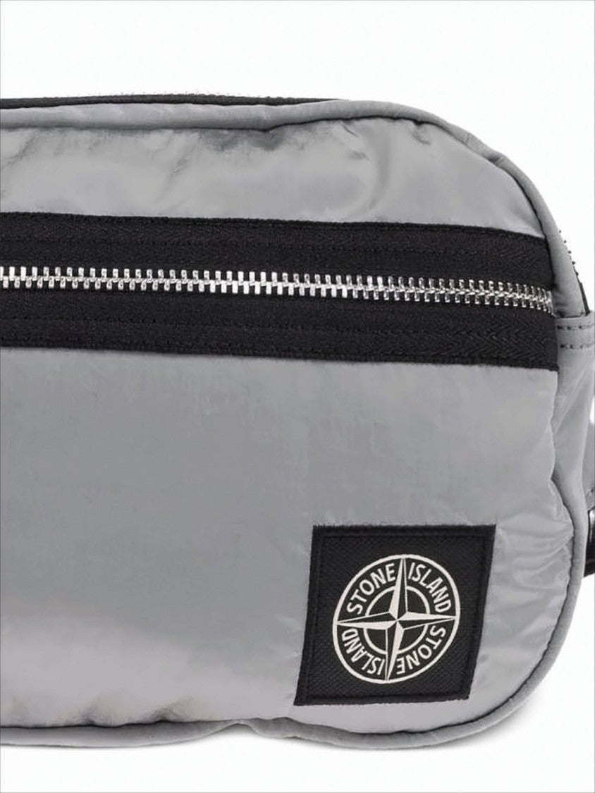 Stone Island Sleek Grey Crossbody Bag With Adjustable Strap And Logo Patch