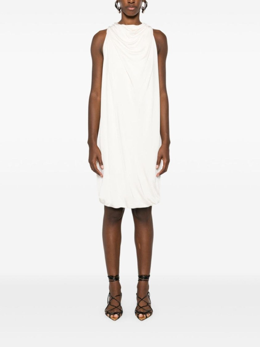 Lanvin Draped White Satin Finish Midi Dress