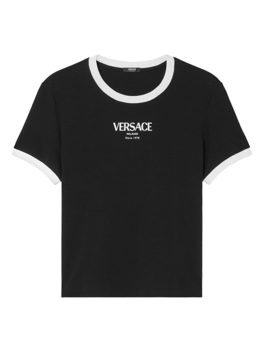 Versace Black Silk And Nylon Crew Neck Top