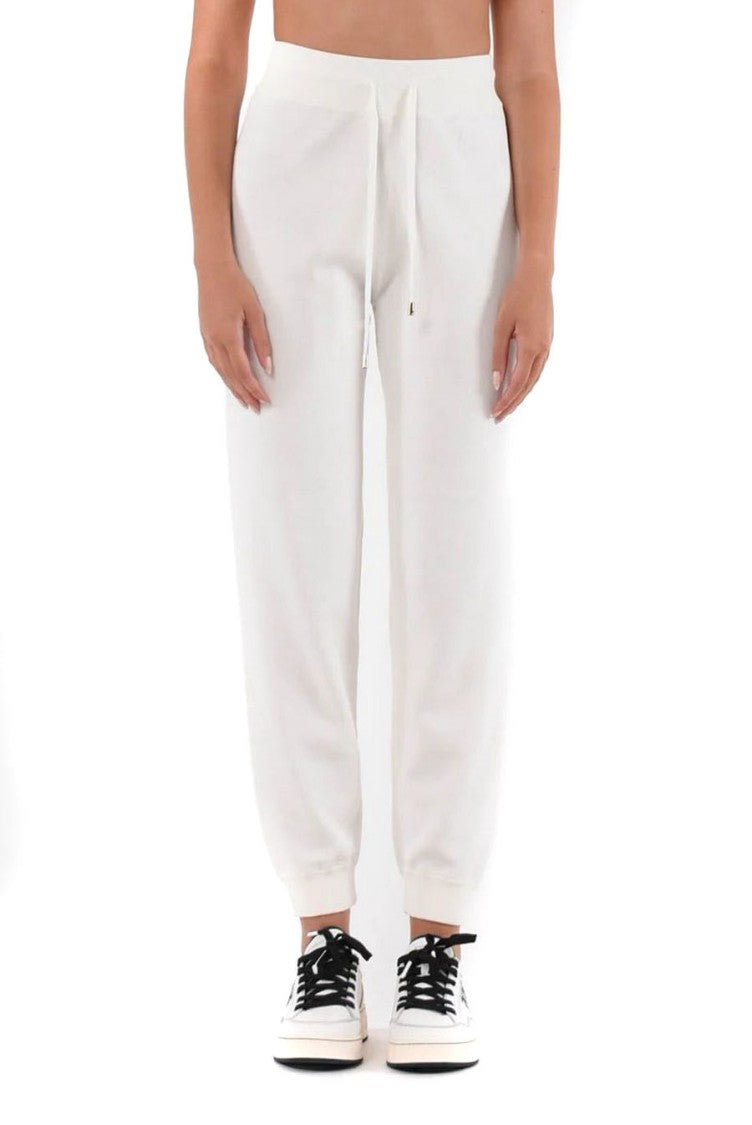 Pinko Relaxed Fit White Trousers Ribbed Cuffs