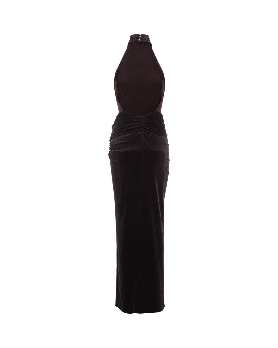The Andamane Dark Brown Jessie Open Back Velvet Maxi Dress