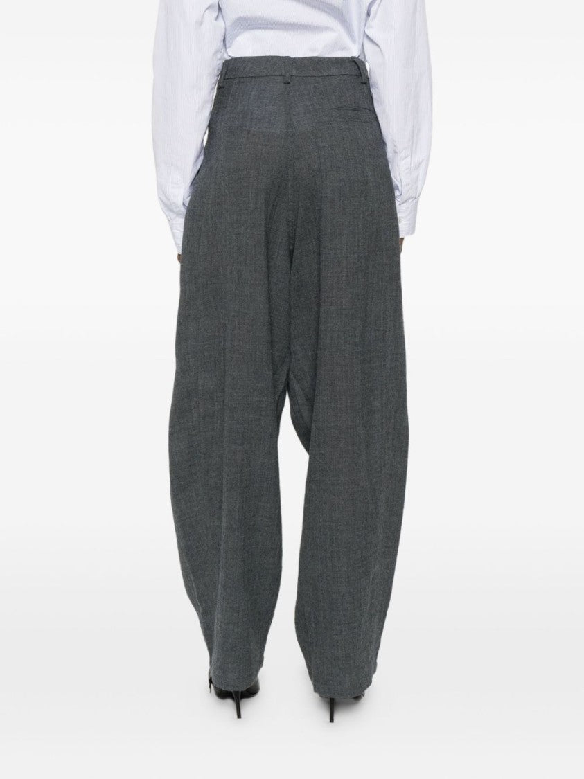 Darkpark High-Waisted Grey Wide-Leg Trousers With Pleated Front