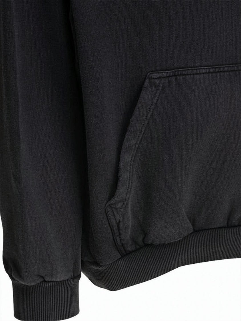 Balenciaga Relaxed Fit Black Hoodie With Embroidered Logo Detail