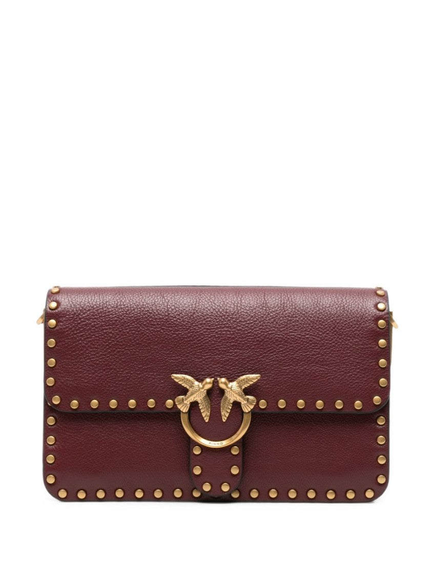 Pinko Ribes Small Embellished Studded Leather Shoulder Bag