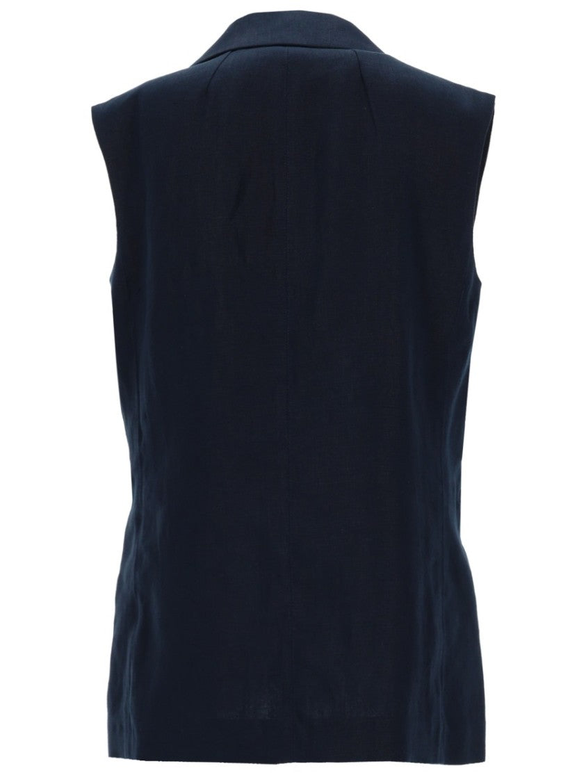 Max Mara Double-Breasted Linen Mat Vest With Notched Lapel And Tailored Fit