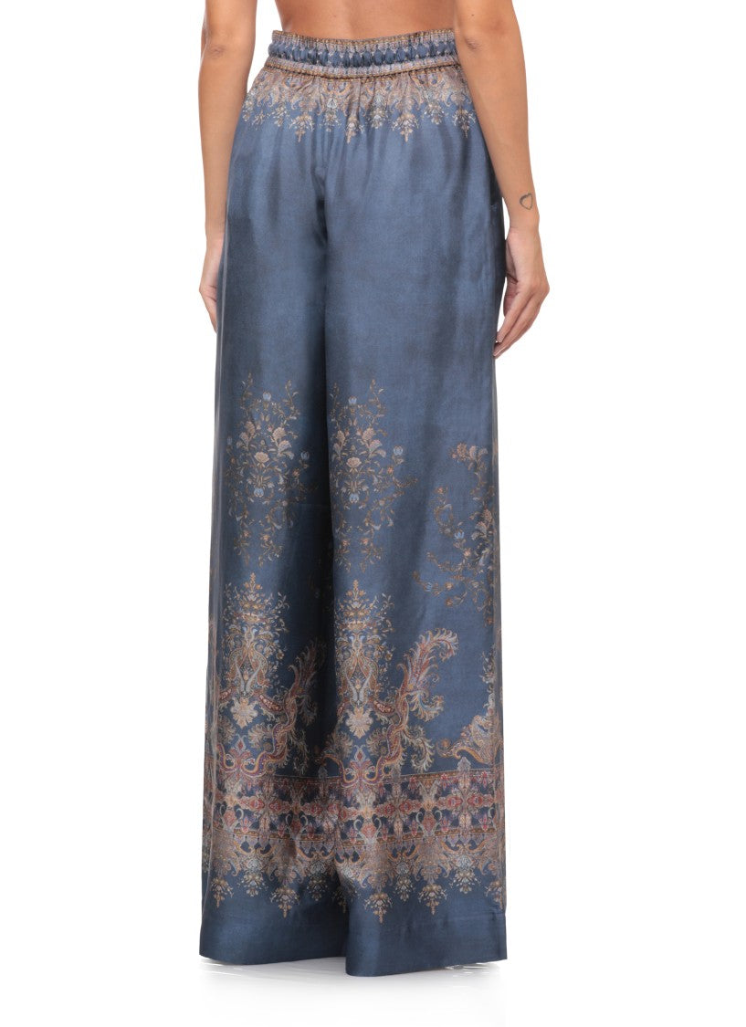 Zimmermann Intricate Silk Wide-Leg Trousers With Drawstring Waist
