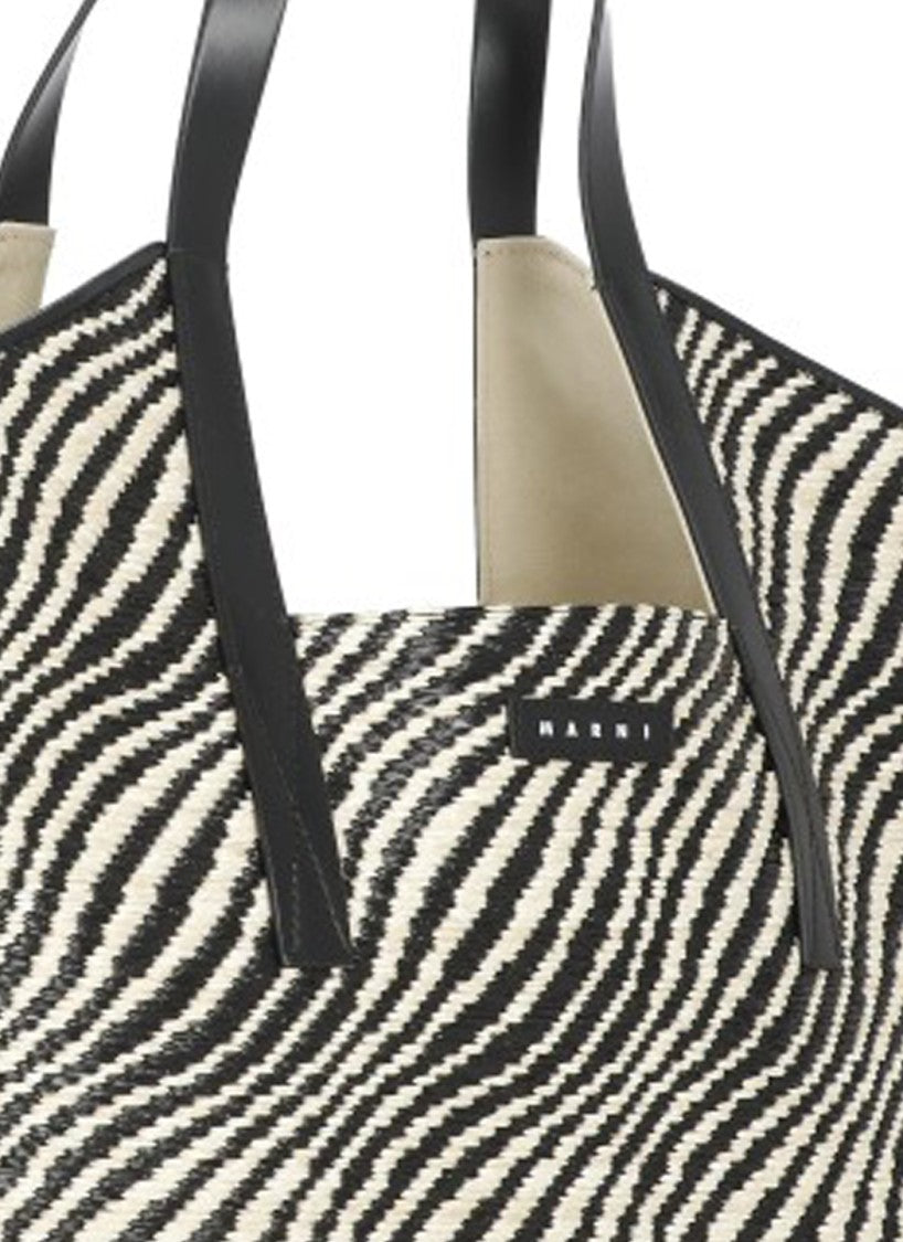 Marni Spacious Zebra Print Shoulder Bag With Logo Emblem
