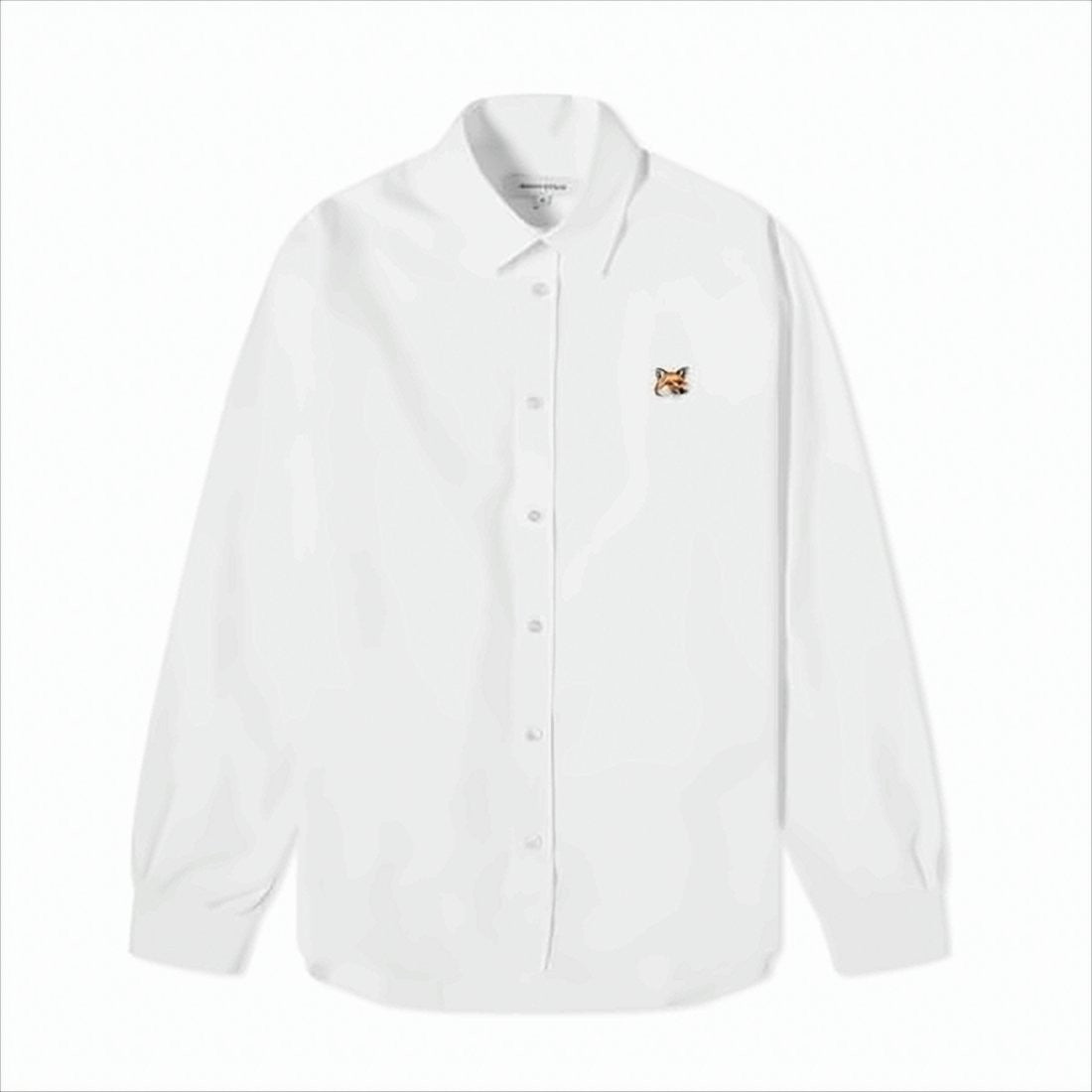 Maison Kitsuné Long-Sleeve White Cotton Shirt With Embroidered Fox Logo