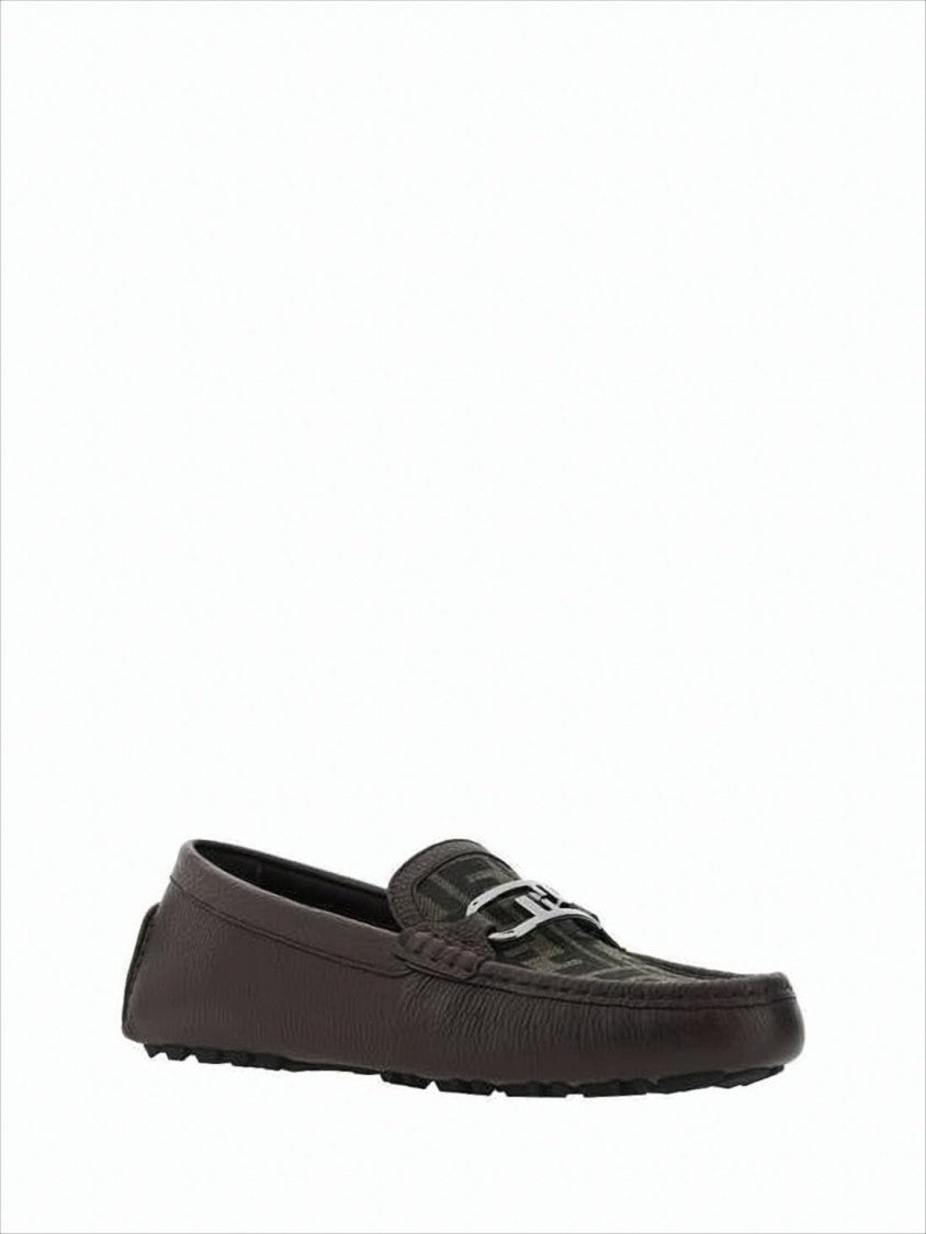 Fendi Textured Leather Loafers With Metallic Buckle Detail