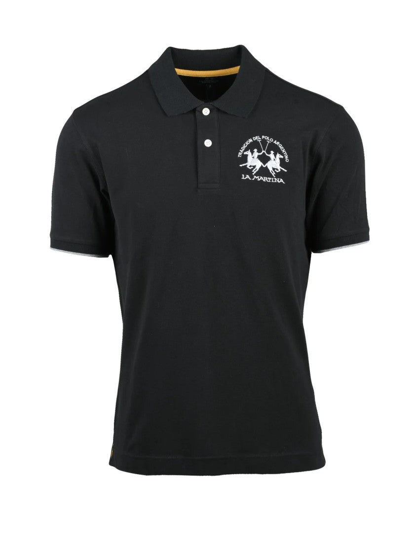 La Martina Black Tailored Cotton Polo Shirt