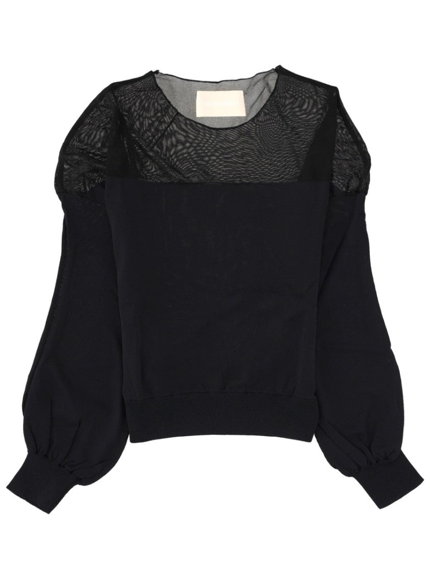 Circus Hotel Neutrals Sheer Mesh Yoke Blouse