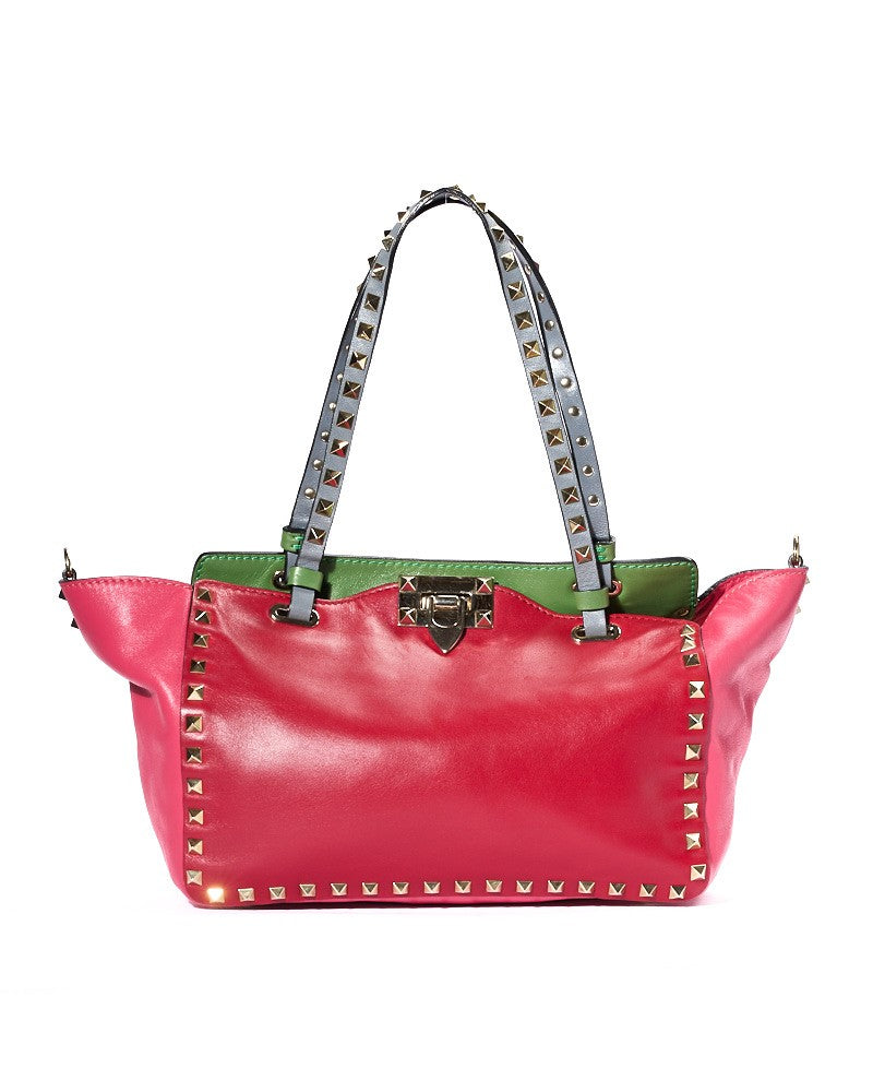 Valentino Rockstud Shopper Soft Small Tricolor Red