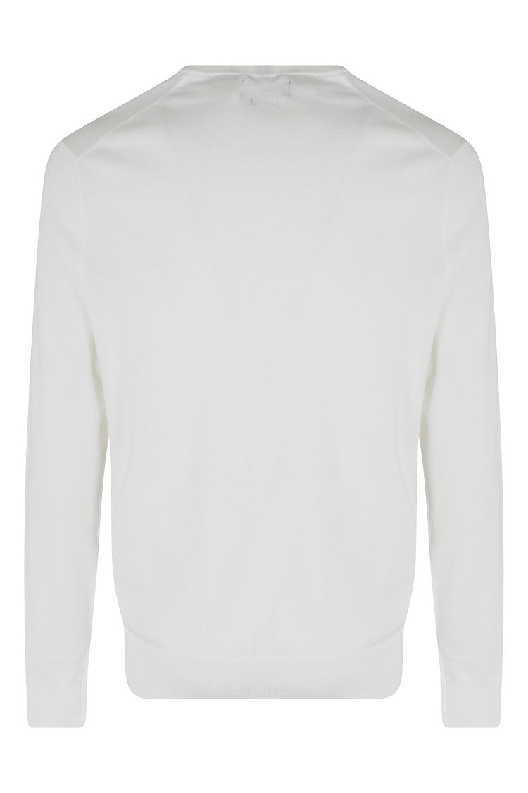 Polo Ralph Lauren White Crew Neck Ribbed Trim Cotton Slim Sweater