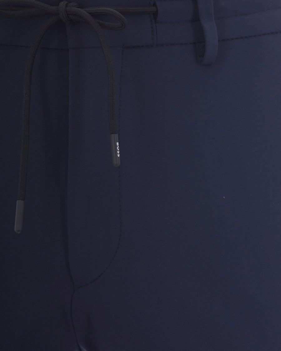 Boss Reversible Drawstring Slim-Fit Trousers In Dark Blue Jersey