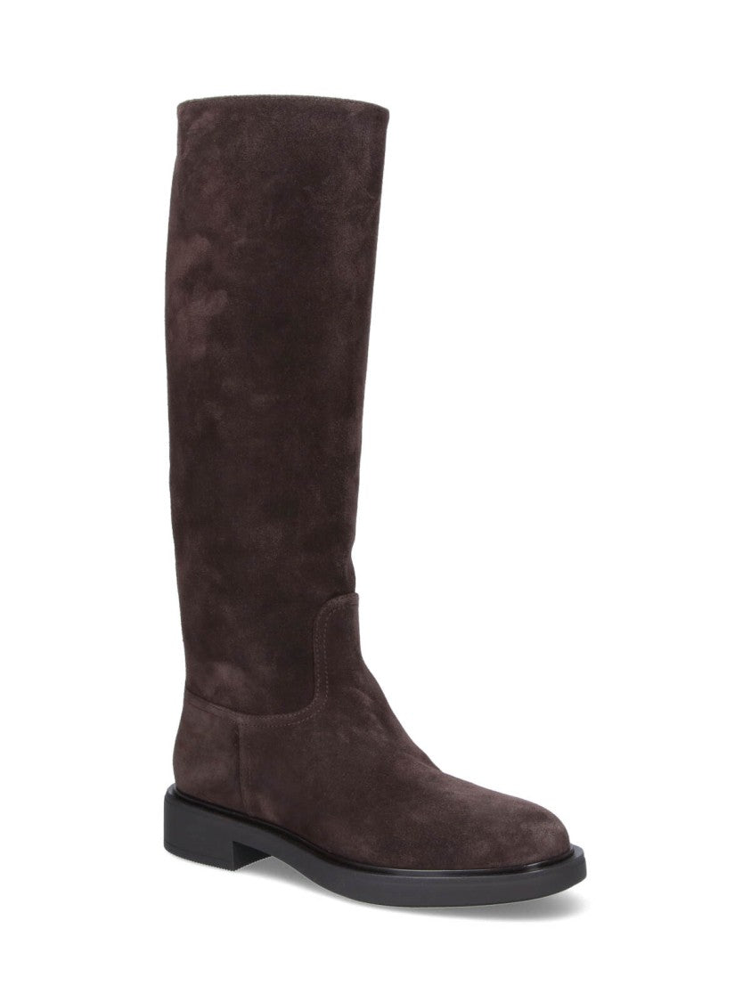 Gianvito Rossi Suede Brown Stivali "Ascott" With Rounded Toe And Slip-On Design