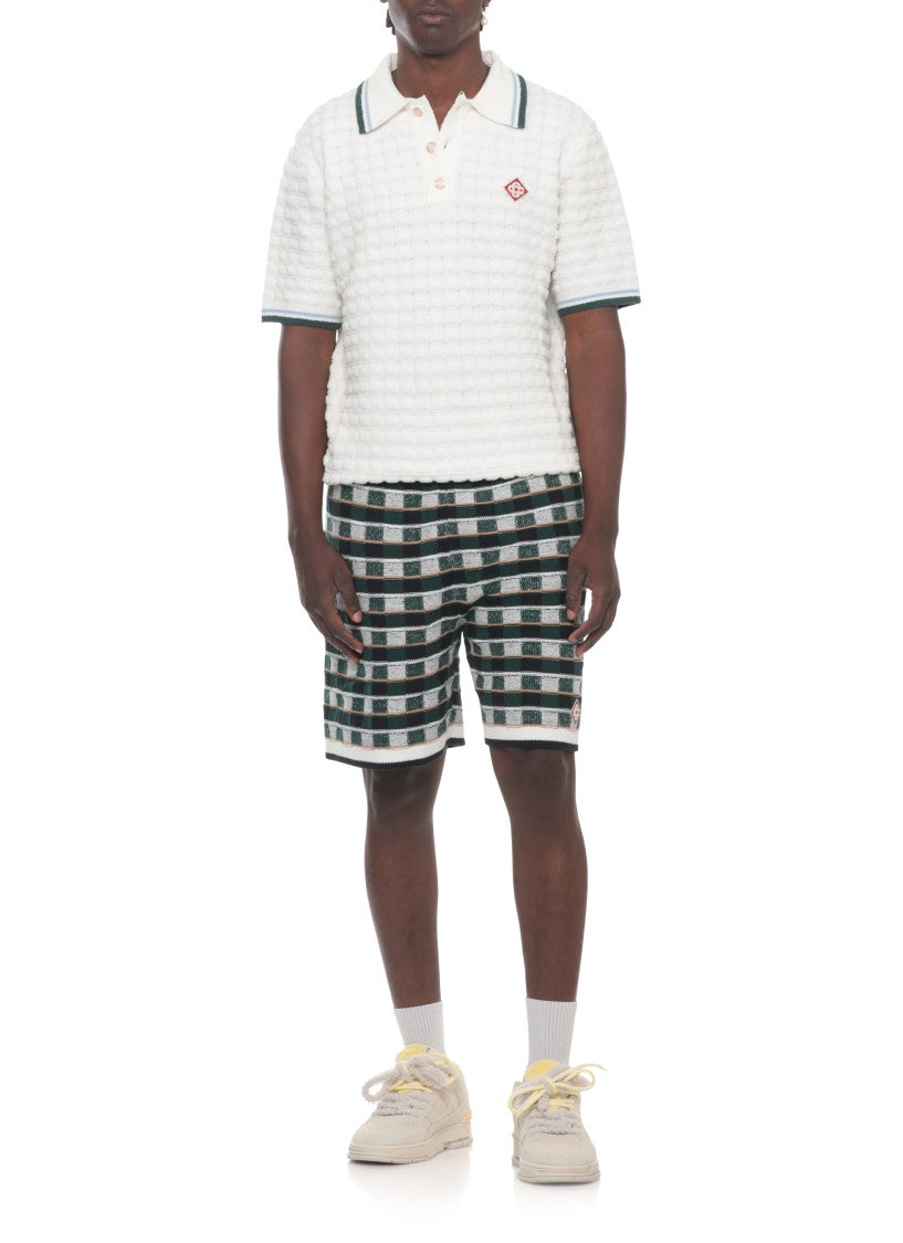 Casablanca White Boucle Logo Patch Polo Shirt