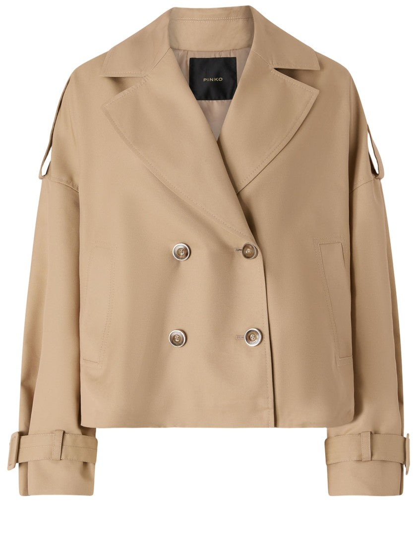 Pinko Short Double-Breasted Trench Coat In Cotton Blend