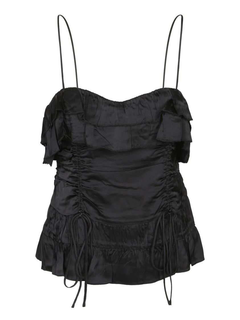 Ganni Ruffled Hem Satin Top