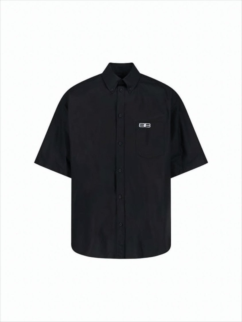 Balenciaga Short-Sleeved Black Cotton Shirt With Boxy Silhouette