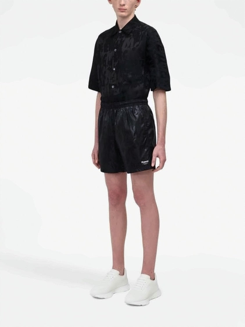 Alexander Mcqueen Shiny Embossed Black Shorts With Elastic Waistband