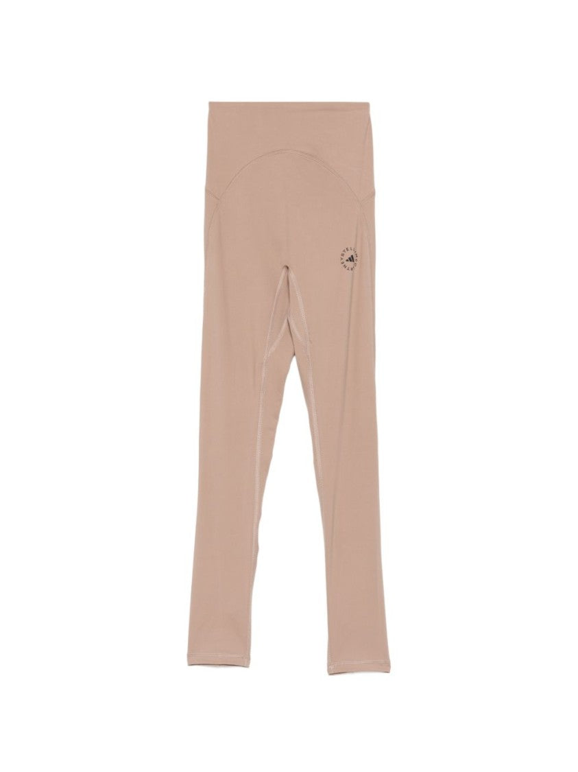 Adidas By Stella Mccartney High-Waisted Light Brown Leggings With Tonal Topstitching