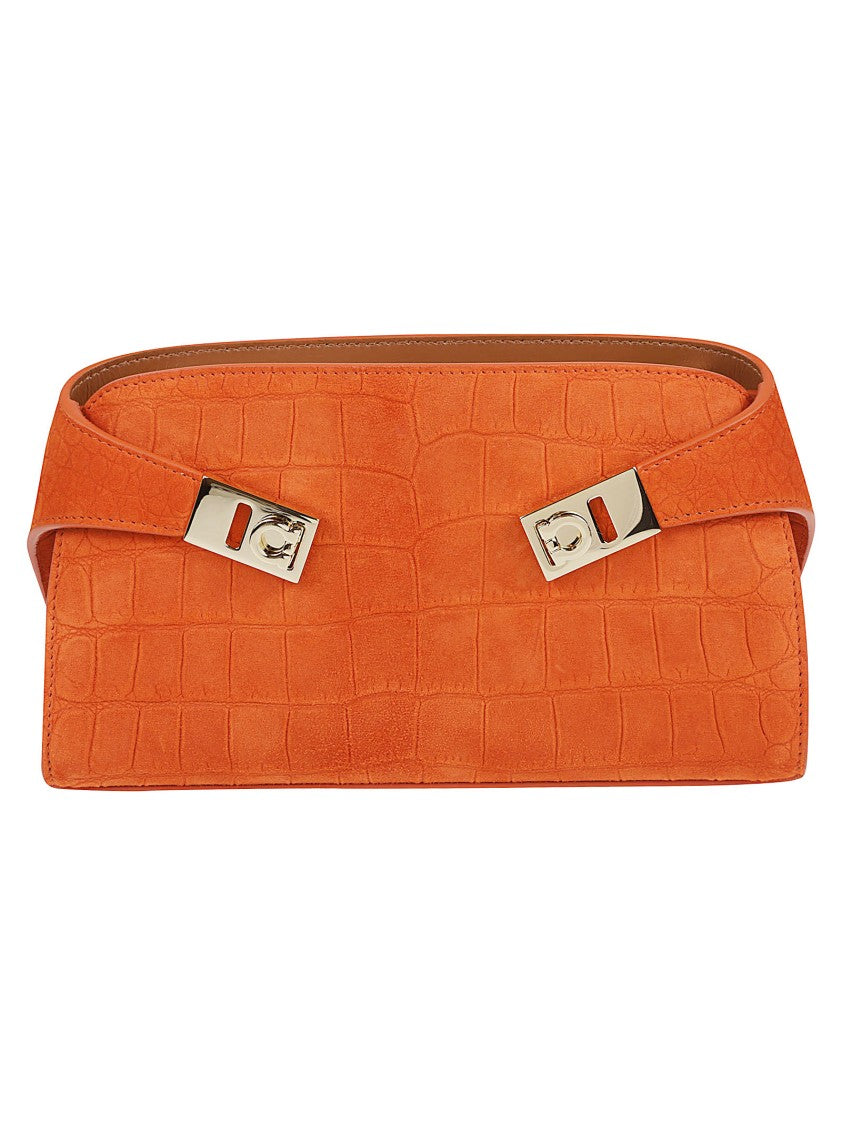 Ferragamo Mini Bag With Crocodile Print And Gold-Tone Buckles