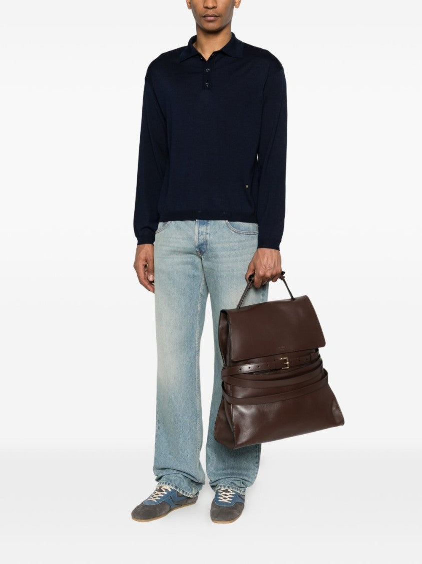 Moschino Blue Knitted Button Long Sleeve Polo