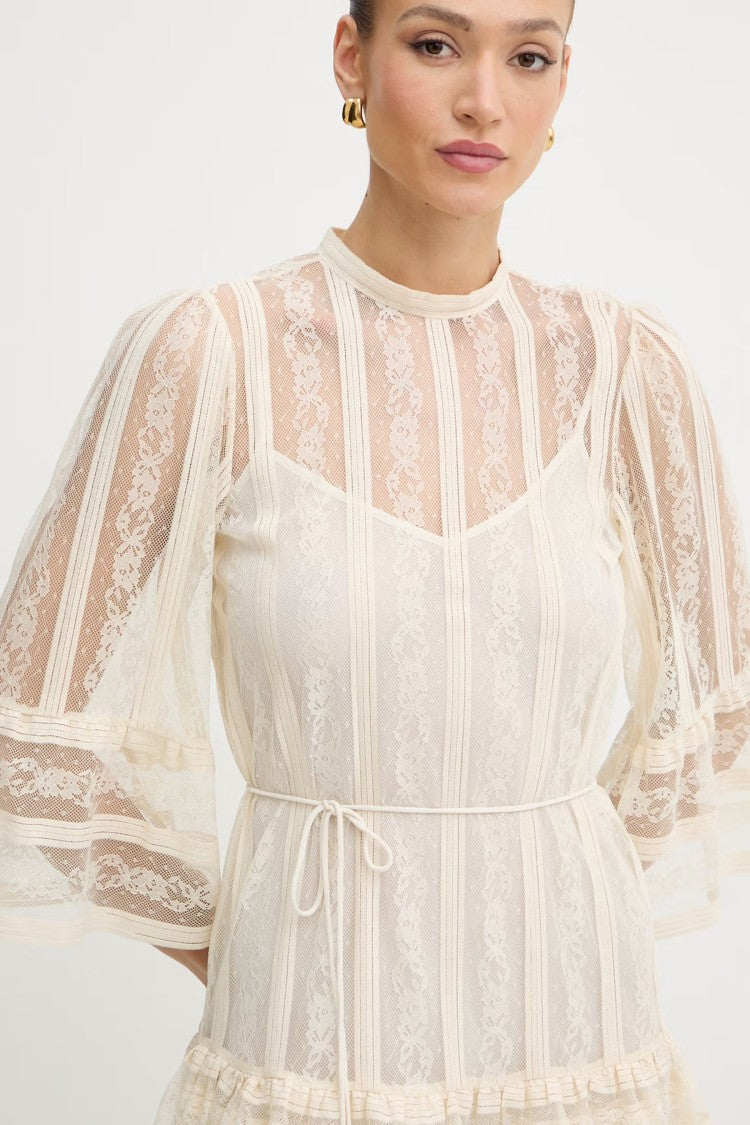 Twin-Set Sheer Lace Dress With High Neckline