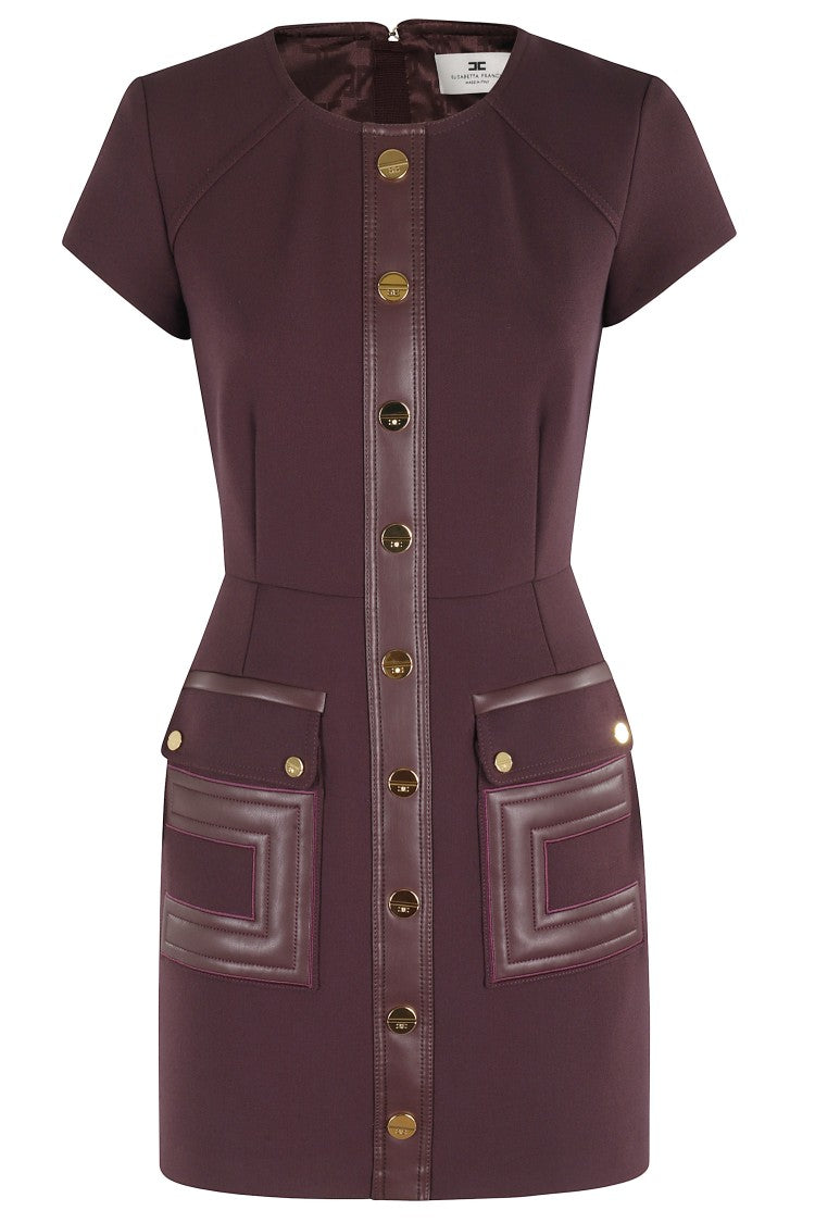 Elisabetta Franchi Merlot Dress With Faux Leather Inserts
