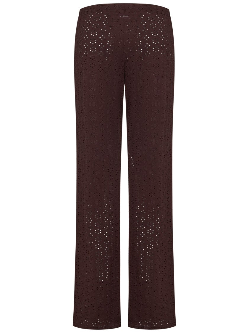 Fisico Chocolate Brown Relaxed-Fit Trousers With Sangallo Detailing