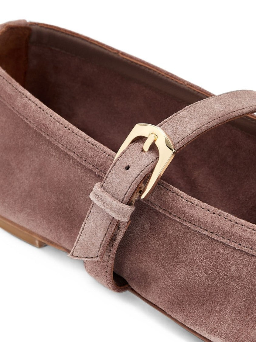 Stuart Weitzman Pointed Toe Adjustable Suede Flats