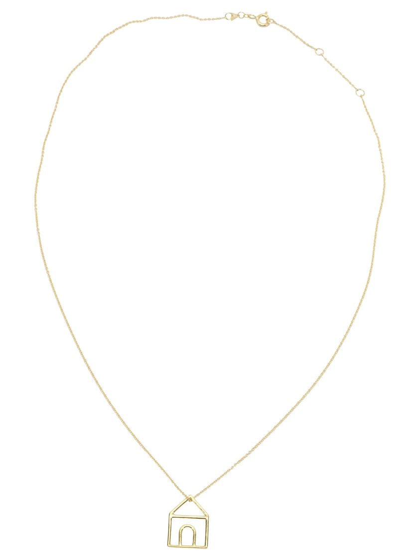 Aliita Geometric House Pendant Necklace On Fine-Link Brass Chain