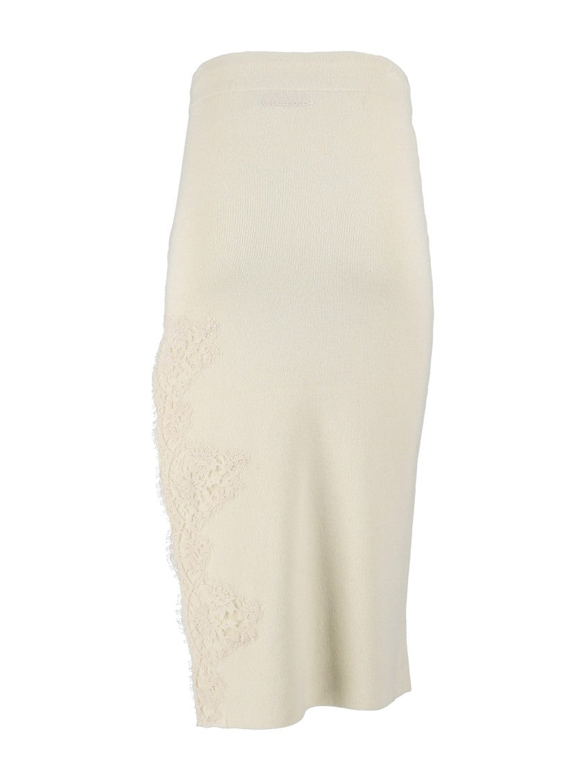 Ermanno Scervino Lace Detail Drawstring Waistband Knit Midi Skirt