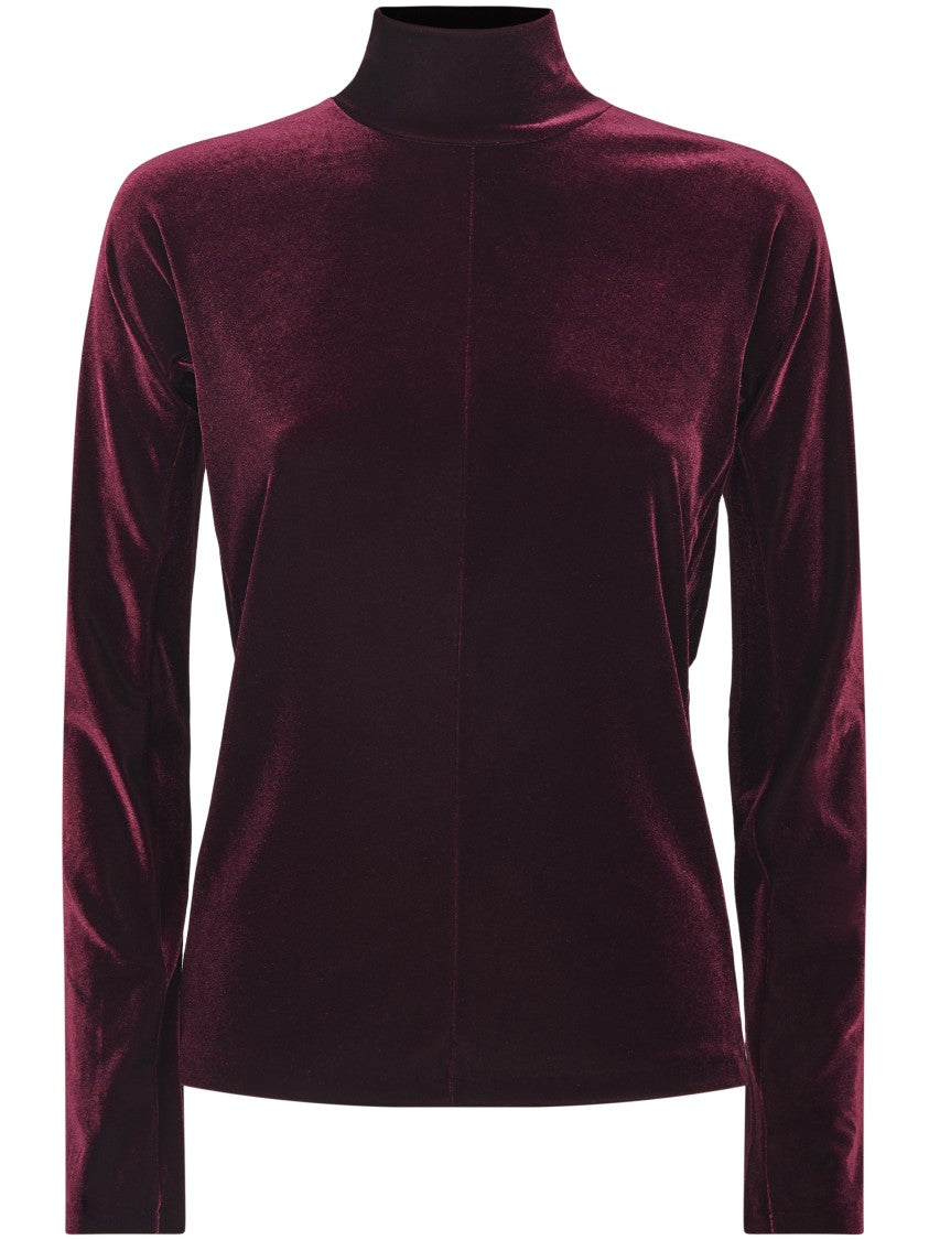 Forte Forte Burgundy Stretch Velvet Turtleneck T-Shirt With Fitted Silhouette
