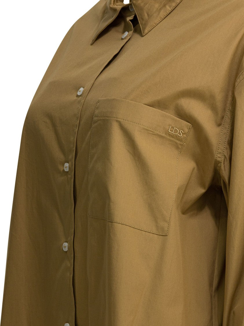 Loulou De Saison Relaxed Beige Button-Up Shirt With Subtle Embroidery