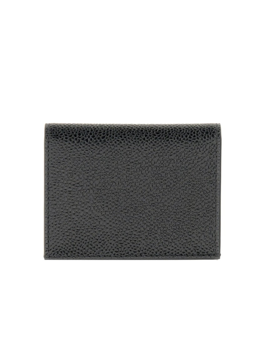 Thom Browne Textured Black Calf Leather Cardholder With Striped Interior