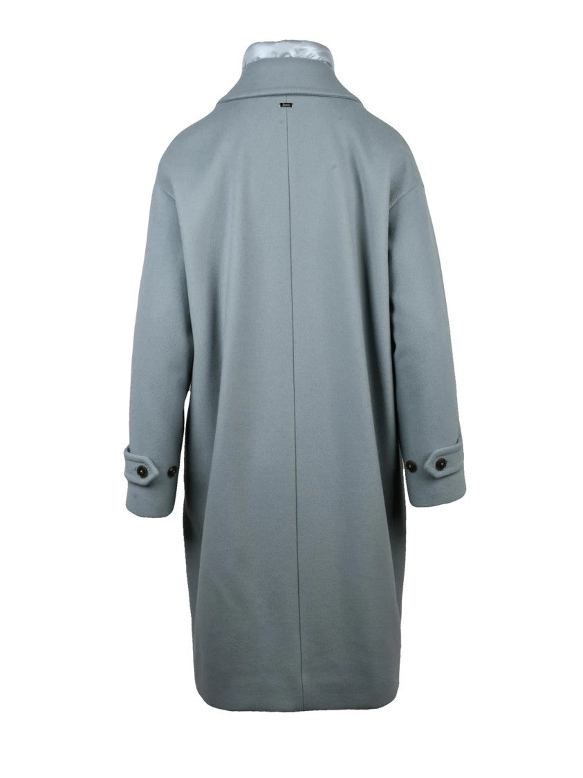 Herno Light Blue Coat With Removable Collar And Minimalist Design