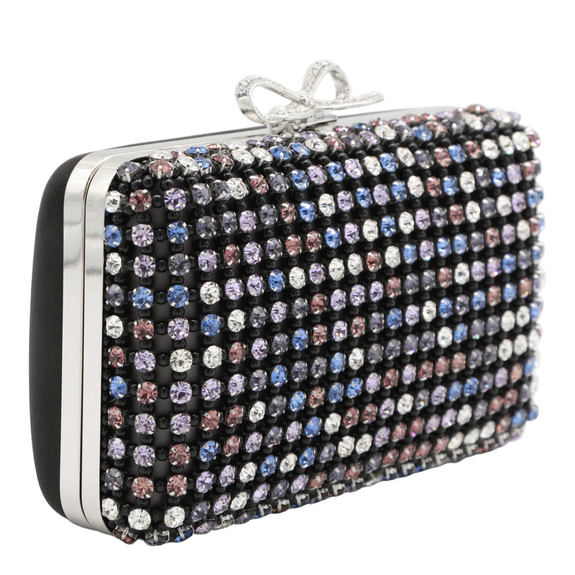 Self-Portrait Rectangular Clutch Bag With Multicolored Rhinestones