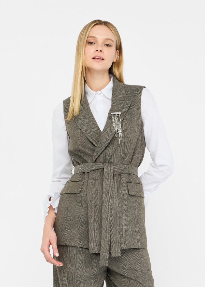 Liu Jo Chevron Patterned Vest With Matching Belt