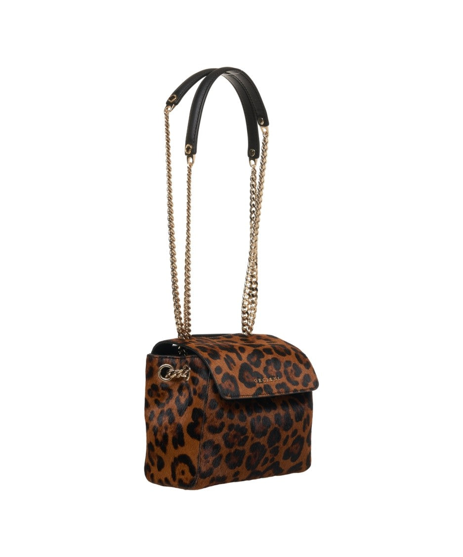 Orciani Animal Print Shoulder Bag With Gold Chain Strap
